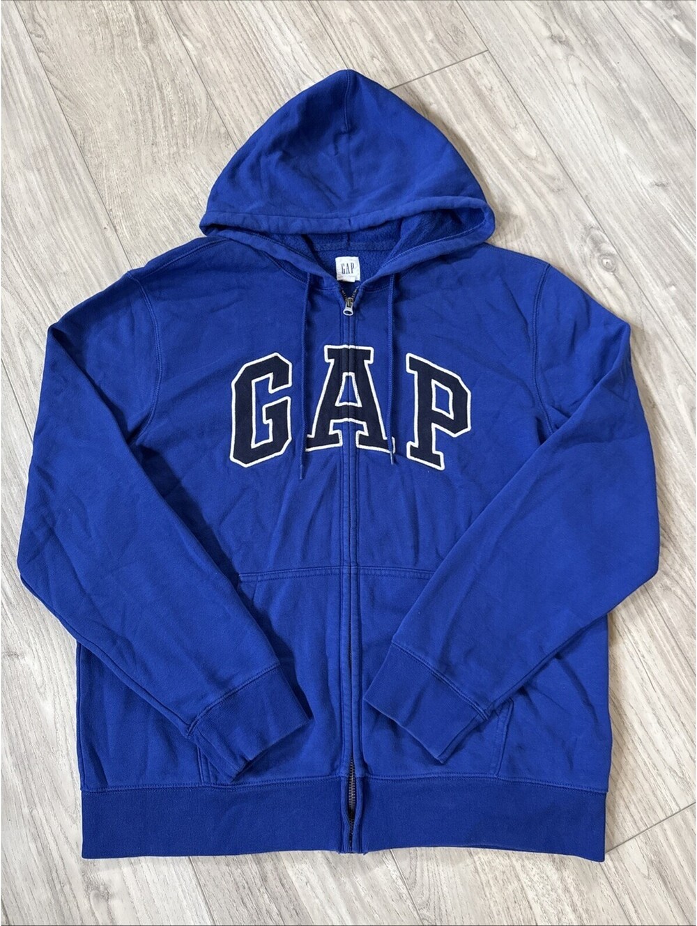 Men’s VINTAGE GAP Sweater Large Hoodie Full Zip Y2K Embroidered Blue